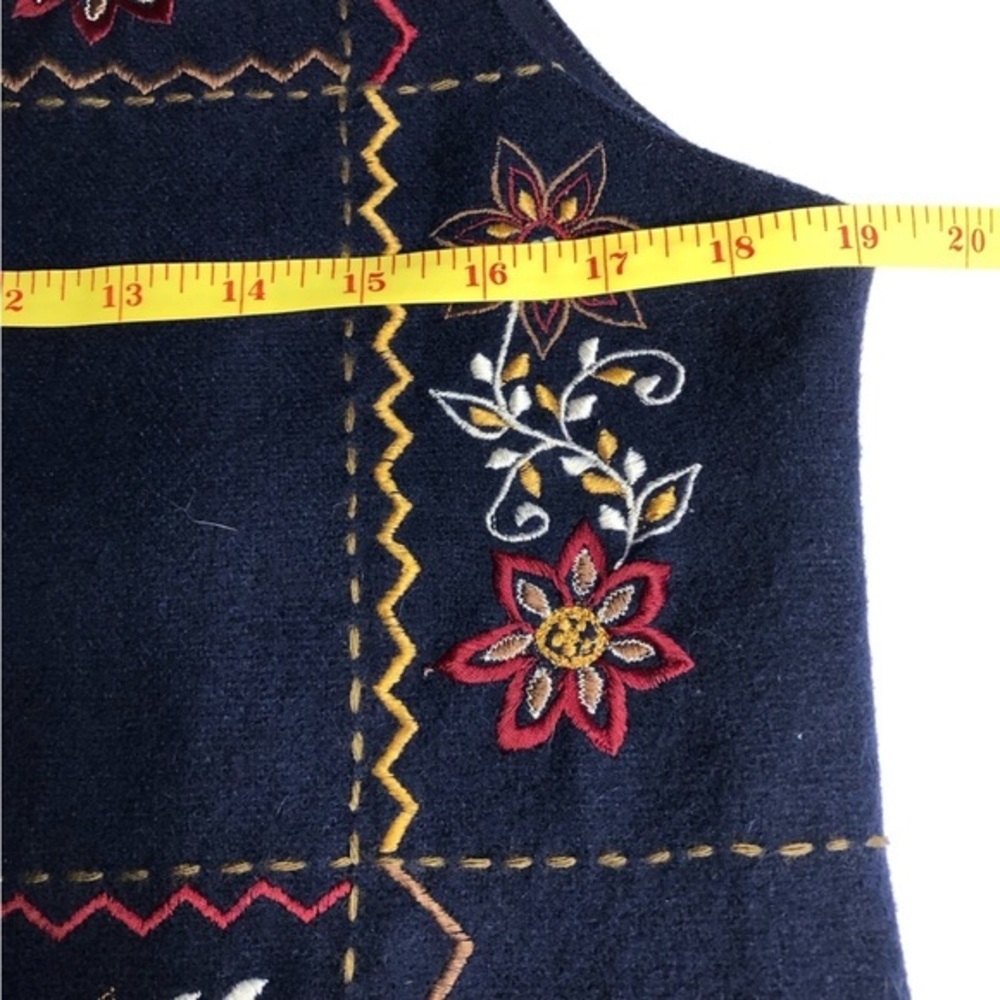 Vintage Cotton Ginny Wool Vest Embroidered Size S Navy Blue Floral - Picture 12 of 12
